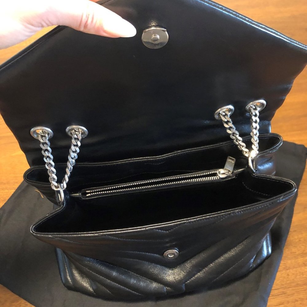 Saint Laurent YSL Loulou Silver Hardware Shoulder Bag MEDIUM Black Leather - Picture 9 of 16